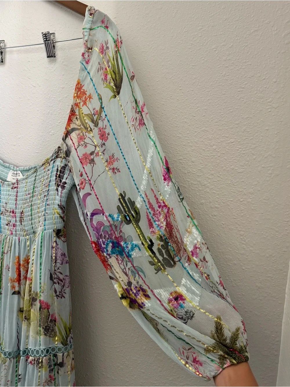 Anthropologie Hemant & Nandita Floral Sequin Off Shoulder Mini Dress XS Boho